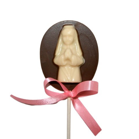 Oval Lolly with Boy or Girl Praying