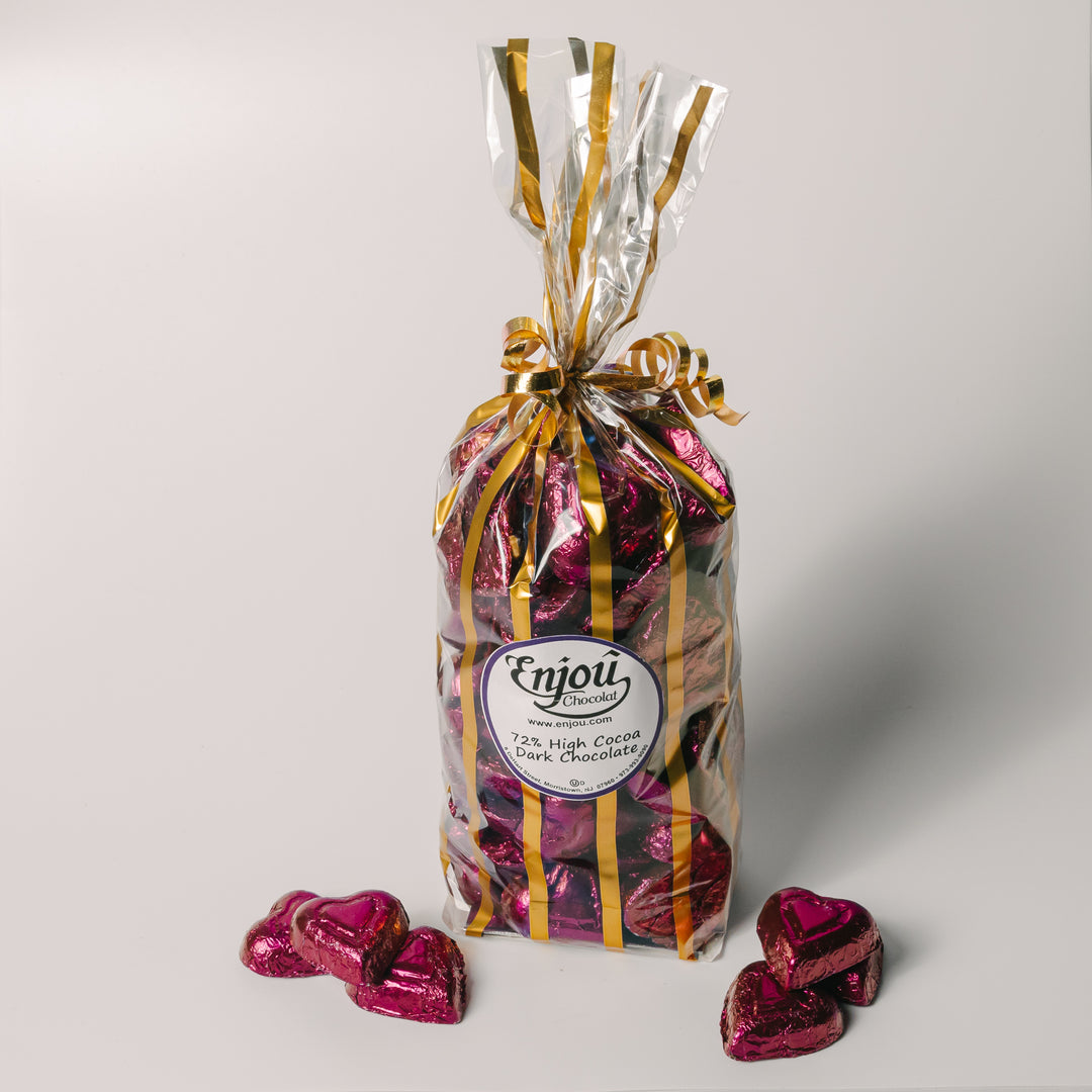 One Pound of 72% High Cocoa Foiled Hearts