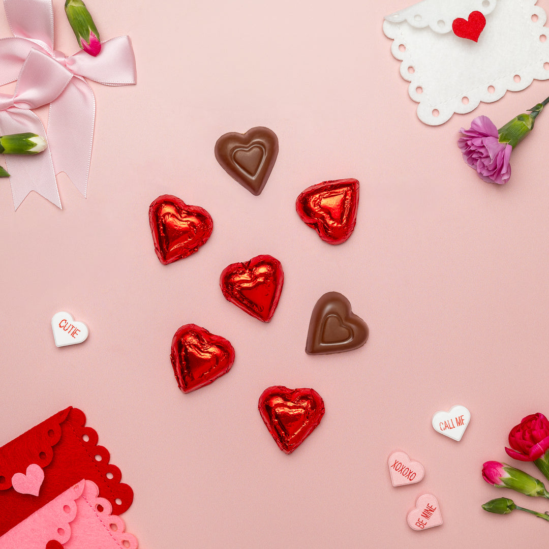 Milk Chocolate Red Foiled Hearts