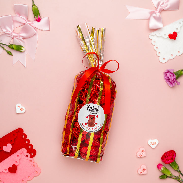 Milk Chocolate Red Foiled Hearts