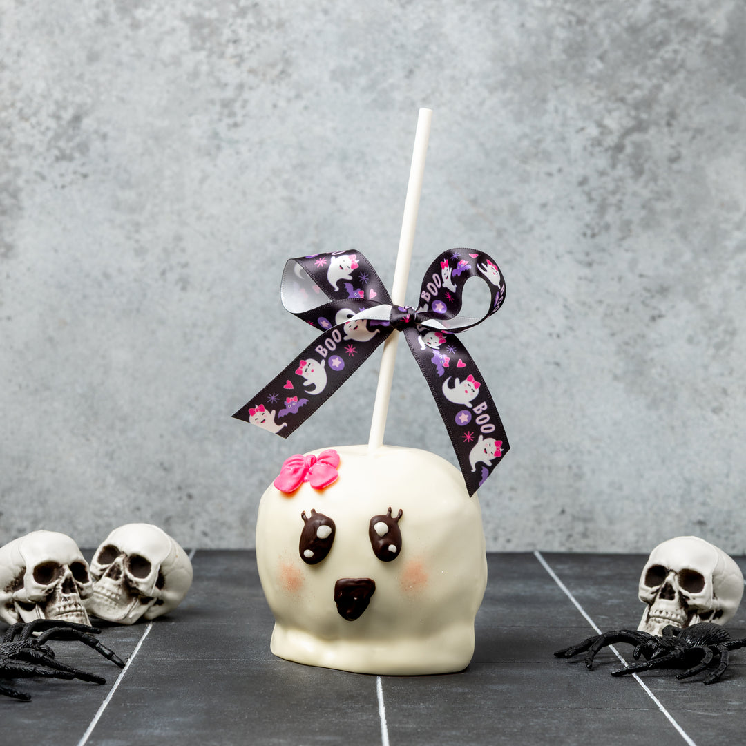 Spooky Cute Ghost Chocolate Caramel Apple