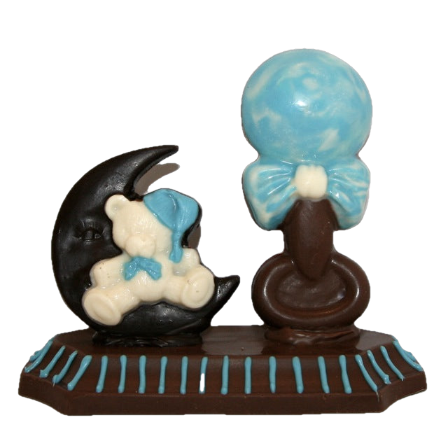 Bear on the Moon and Chocolate Rattle on a Pedestal