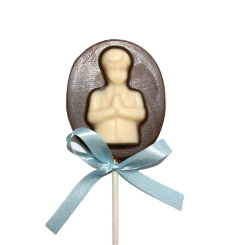 Oval Lolly with Boy or Girl Praying